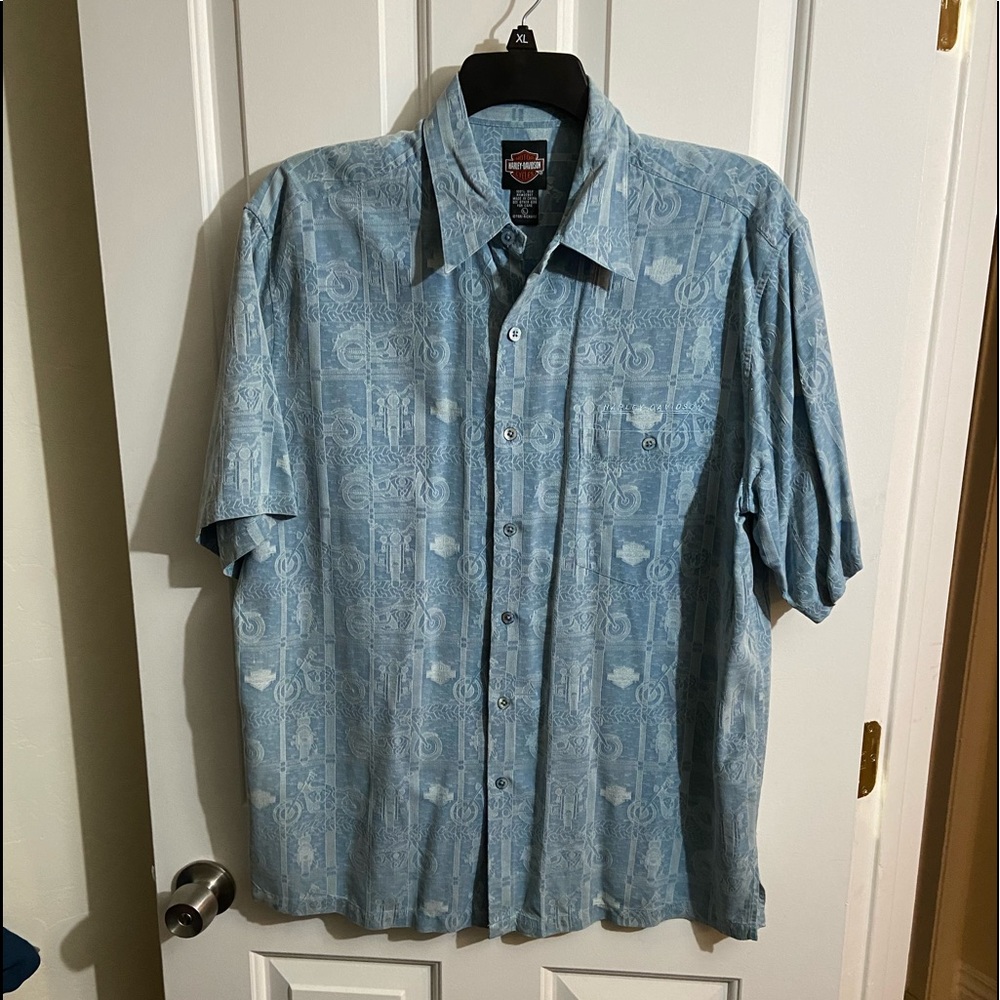 Mens light blue Harley Davidson Silk shirt